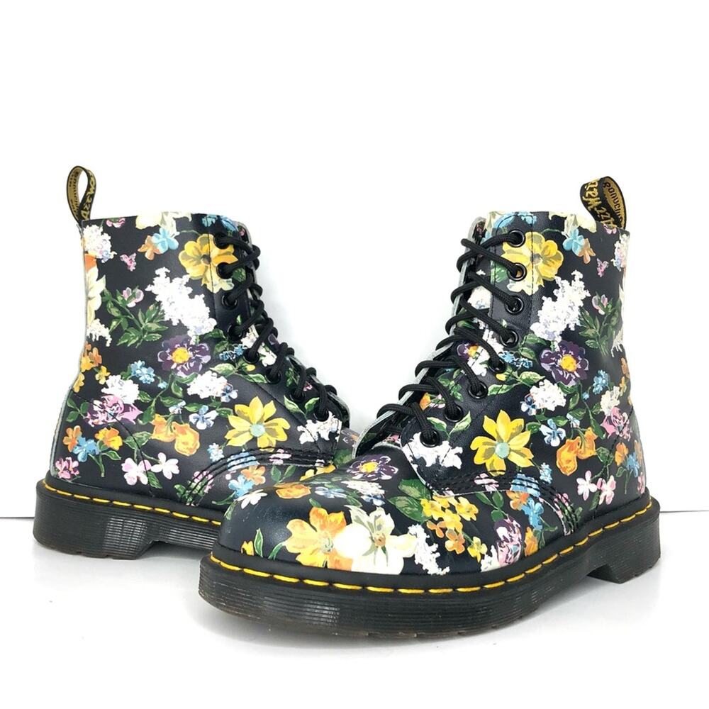 Dr. Martens Black Floral Combat Boots